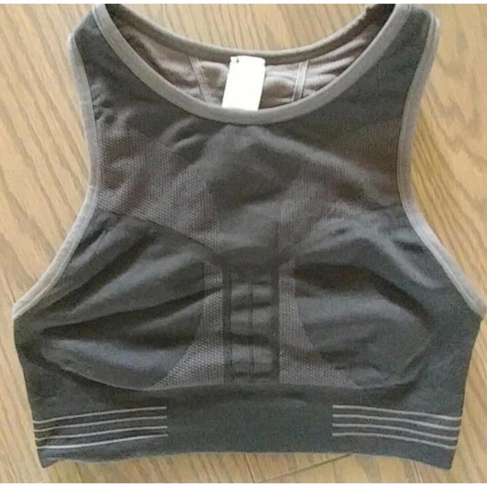 DKNY Women's Gray Reversible Seamless Ribbed Sports Bra Large